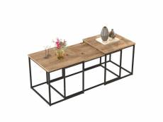 Set de tables basses gigognes style industriel dawit bois clair et métal noir