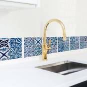 Sticker carrelage adhésif décoratif autocollant, 15 cm x 15 cm, x6, style marocain, petit carrelage bleu Solola - Autocollants Carrelage x6 - Bleu