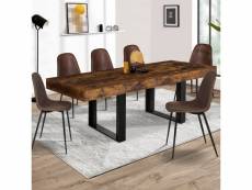 Table à manger extensible phoenix 6-10 personnes bois effet vieilli et noir 160-200 cm