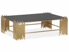 Table basse design falbala verre noir et métal or