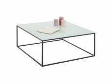 Table basse reflect table de salon table d'appoint design vintage industriel, cadre en métal noir et plateau en verre trempé blanc