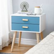 Table de chevet 1 45 35 59.5cm deux tiroirs Table de chevet minimaliste nordique (cadre blanc tiroir bleu turquoise clair) - Aqrau