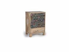 Table de chevet 1 tiroir et 2 portes - bois de manguier - naturel et multicolore -60x43x30