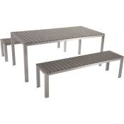 Table de Jardin et 2 Bancs 180 x 90 cm en Bois Synthétique Gris et Aluminium Nardo - Argenté