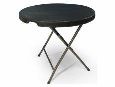 Table pliante ronde en métal et plastique effet rotin, coloris noir, dimensions : 80 x 80 x h74 cm 80 x h74 8052773018944