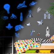 Toiles phosphorescentes pour plafond, Galaxy Rocket Spacecraft Stickers muraux pour garçons, tout-petits, enfants, chambre à coucher, pépinière,