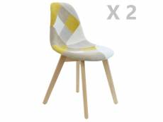 2 chaises design scandinave patchwork - jaune