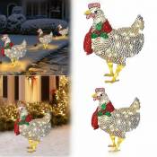 50 poules en métal brillant avec écharpe de gui rouge piquets de jardin pour animaux pour mini ornements de pelouse de coq festif