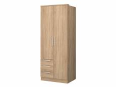 Armoire 2 portes 3 tiroirs en bois imitation chêne