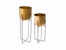 Atmosphera - lot de 2 pots ronds dorés avec supports en métal
