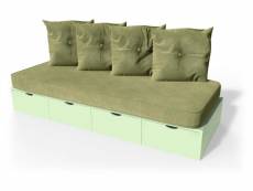 Banquette cube 200 cm + futon + coussins vert pastel BANQ200S-VP
