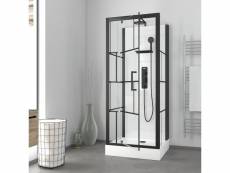 Cabine de douche carrée 80x80x213 cm - porte pivotante - fond blanc et profilés noir mat - rubiq
