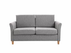 Canapé 2 places design scandinave dim. 141l x 65l x 78h cm pieds bois massif tissu lin gris clair chiné
