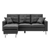 Canapé d'angle reversible - Cuir noir et gris - Pieds