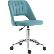 Chaise de bureau design contemporain dossier ergonomique ajouré strié hauteur réglable pivotante 360° piètement chromé velours bleu canard - Bleu