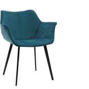 Chaise design en tissu velours bleu pétrole et métal