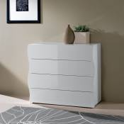 Commode chambre 100cm Design 4 Tiroirs Blanc Brillant