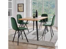 Ensemble table à manger + 4 chaises en tissu vert design kevan
