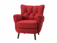 Fauteuil club vintage avec dossier epais boutonné, fauteuil rembourré confortable avec accoudoirs ronds matelassés, rouge