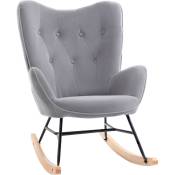 Homcom - Fauteuil à bascule oreilles rocking chair grand confort accoudoirs assise dossier garnissage mousse haute densité aspect velours gris - Gris