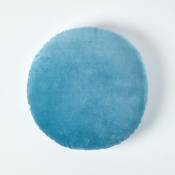 Homescapes - Coussin rond en velours bleu , 40 cm -