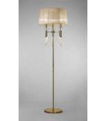 Lampadaire Tiffany 3+3 Ampoules E27+G9, laiton antique avec Abat jour bronze & cristal transaparent