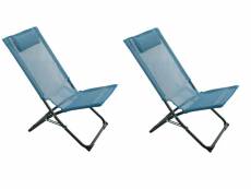 Lot de 2 chaises relax + appui tête en texaline coloris bleu acier - 76 x 50 x 33/74 cm -pegane-