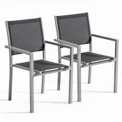 Lot de 2 fauteuils de jardin en aluminium et textilène gris - Gris