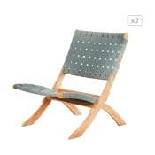 Lot de 2 fauteuils de jardin matera en bois d'acacia blanchi 100% fsc et corde verte - Vert