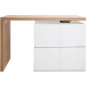 Lot - table de bar modulable avec rangement blanc mat et bois clair chêne L140-165 cm max - Blanc