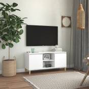Meuble TV avec pieds en bois massif Blanc 103,5x35x50