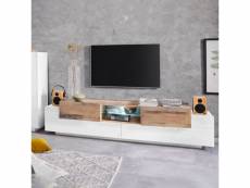 Meuble tv de salon 220cm 3 portes blanc et bois new coro low l AHD Amazing Home Design