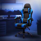 Ml-design - Chaise de Gaming/Massage, Noir-Bleu, Cuir pu, Ergonomique/Pivotant/Réglable 121-128 cm, Dossier Inclinable 90°-135°,