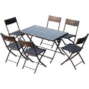 Outsunny - Ensemble salon de jardin 6 personnes grande table rectangulaire pliable + 6 chaises pliantes métal résine tressée ps chocolat