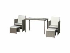 Outsunny ensemble salon de jardin encastrable 2 fauteuils monoblocs + 2 tabourets + table basse résine tressée coussins déhoussables crème gris