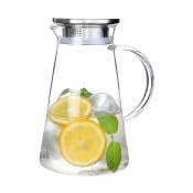 Pichet en verre de 2,0 litres avec couvercle, carafe à eau en verre résistant à la chaleur facile à nettoyer avec poignée pour boissons