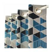 Rideau contemporain et vintage motif cube - 135x250cm - Bleu canard