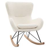 Rocking chair scandinave en tissu effet peau de mouton blanc, métal noir et bois clair eskua - Beige
