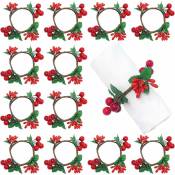 Serbia - Lot de 12 ronds de serviette de Noël, porte-serviettes aux fruits rouges, boucle de serviette rustique pour le déjeuner de Noël,