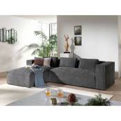 Stella - canapé d'angle - en velours côtelé - 4 places -style contemporain - gauche - gris foncé - Gris foncé