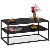 Table basse, 2 supports,en métal, dessus de verre, table de sofa pour salon,hxlxP:env. 42x90x50 cm, noire - Relaxdays