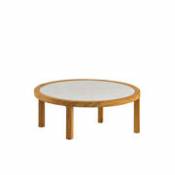 Table basse Grand Life / Ø 77 x H 25 cm - Pierre céramique & teck naturel - Ethimo blanc en bois