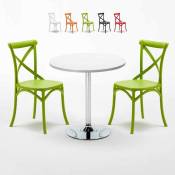 Table ronde blanche 70x70cm Avec 2 Chaises Colorées Intérieur bar café Vintage Long Island Couleur: Vert