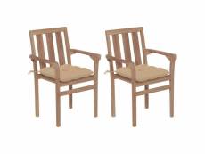 Vidaxl chaises de jardin 2 pcs avec coussins beige bois de teck massif