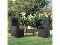 Vidaxl chaises inclinables de jardin 2pcs et table noir résine tressée
