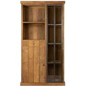 Vitrine en bois recyclé et métal 2 portes 2 tiroirs 2 niches ouverte - linas - bois foncé