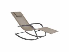 Bain de soleil à bascule fauteuil de jardin à repose-tête amovible transat stylé à sèchage rapide capcité de charge 120 kg acier textile 147 x 63 x 89