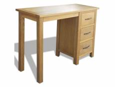 Bureau table meuble travail informatique avec 3 tiroirs 106 cm bois de chêne massif helloshop26 0502127par2