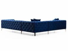 Canapé d'angle droit capitonné velours bleu marine et pieds chromés herakles 270 cm