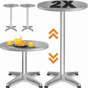 CASARIA® Set de 2 tables de bar bistrot ronde ⌀ 60 cm hauteur réglable 70 cm / 115 cm 2 en 1 en aluminium mange debout